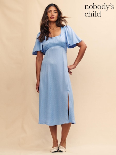 Nobody's Child Blue Dee Dee Midi Dress With Heart Satin Jacquard (E19775) | €37