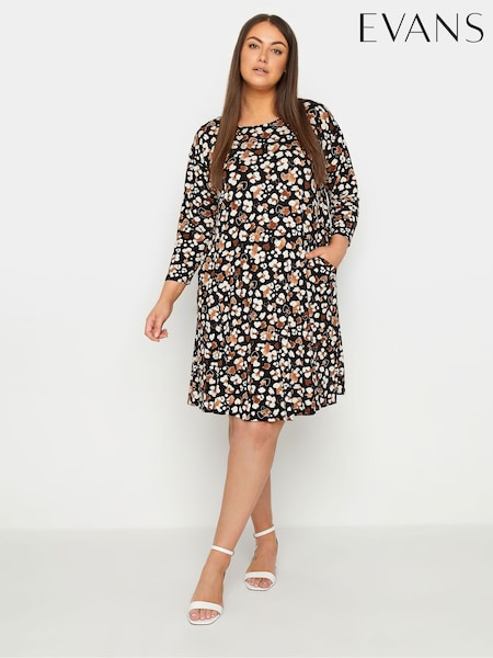 Evans Animal Print Pocket Jersey Black Denim Dress (E19781) | €52