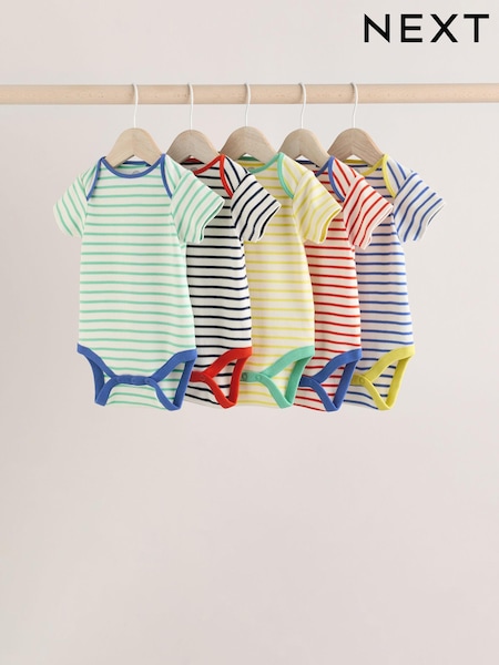 Multi Bright Stripe Short Sleeve Bodysuits 5 Pack (E19787) | AED53 - AED60