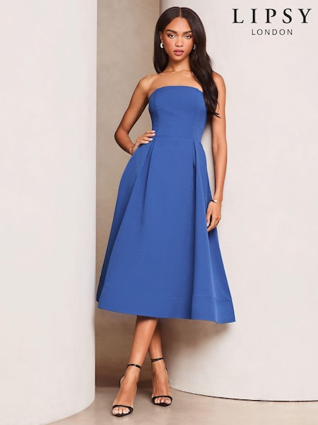 Lipsy Blue Premium Strapless Bandeau Skater Midi Dress (E19821) | €98