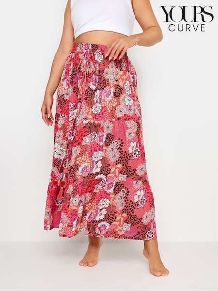 Yours Curve Floral Print Tiered Beach Skirt (E19835) | ‏121‏₪