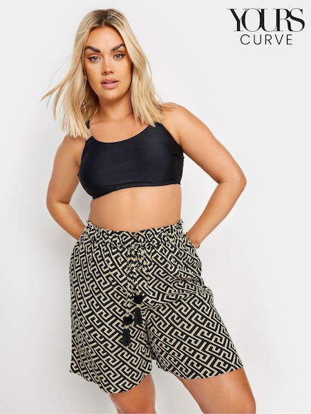 Yours Curve Black Geometric Print Tassel Shorts (E19837) | €34