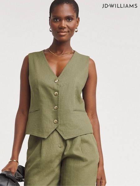 JD Williams Linen Button Front Waistcoat (E19893) | 125 LEI