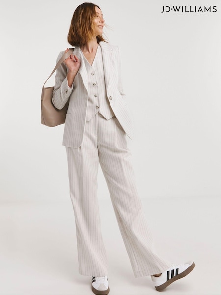 JD Williams Pinstripe Linen Wide Leg Trousers (E19897) | 146 LEI