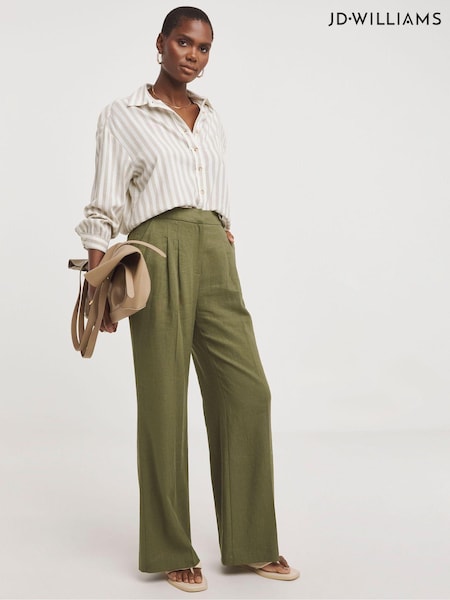 JD Williams Green Linen Pleated Wide Leg Trousers (E19899) | €25