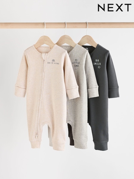 Neutral Slogan Baby Footless 2 Way Zip 100% Cotton Sleepsuits 3 Pack (0mths-3yrs) (E19904) | AED63 - AED71