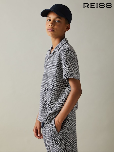 Reiss Navy Jono 9-13 yrs Zig-Zag Cuban Collar Shirt (E19924) | €50