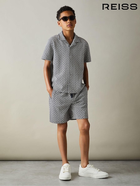 Reiss Navy Jono 3-9 yrs Zig-Zag Cuban Collar Shirt (E19929) | AED216