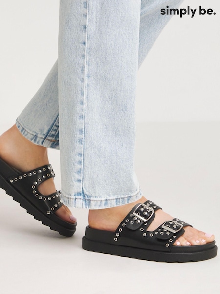 Simply Be Hardware Two Buckle Strap Sandals In Extra Wide Fit (E19940) | 19 €