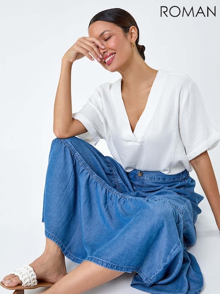 Roman Denim Wash Tiered Maxi Skirt (E21098) | ‏239‏₪