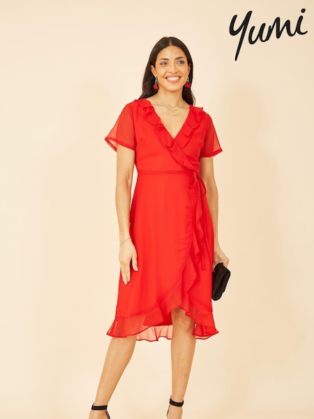 Yumi Red Frill Wrap Dress (E21139) | €30