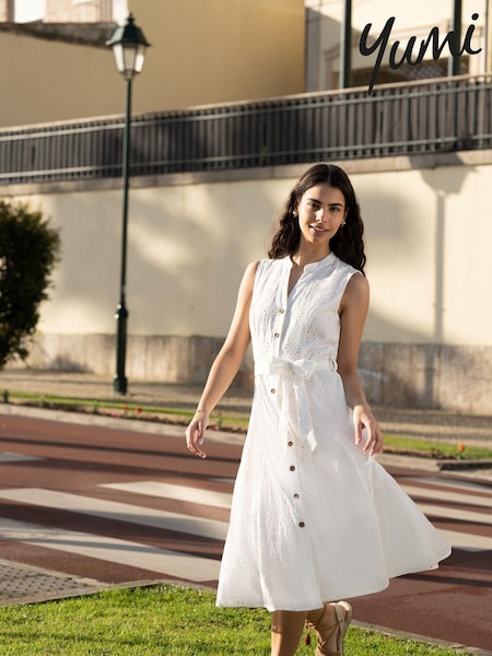 Yumi Flower Broderie Anglaise Cotton Shirt Dress (E21143) | €102