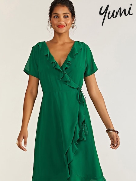 Yumi Green Frill Wrap Dress (E21152) | €30