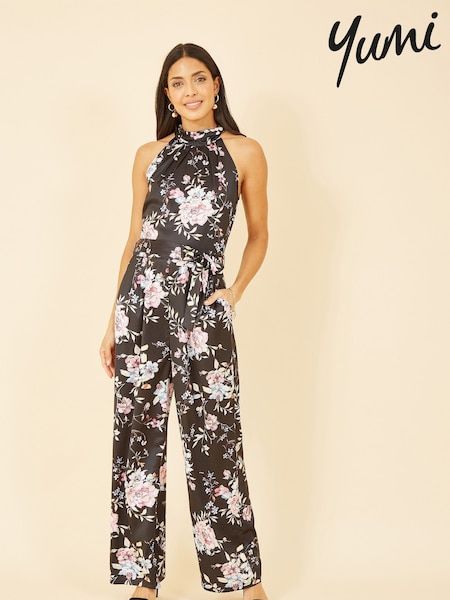 Yumi Black Floral Satin Halter neck Jumpsuit (E21161) | €34
