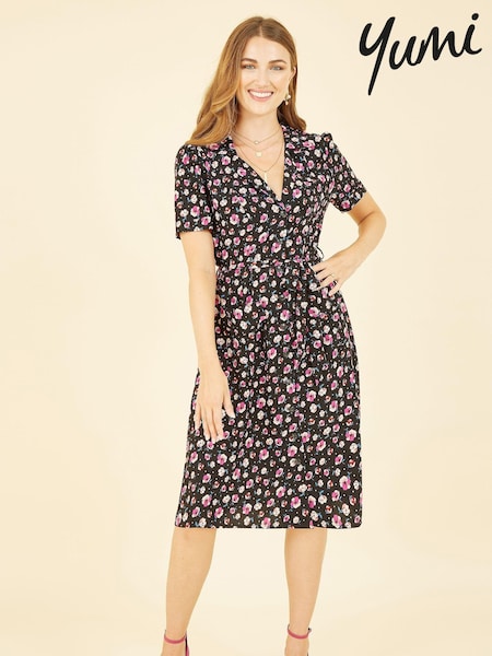 Yumi Black Floral Retro Shirtdress (E21175) | €42