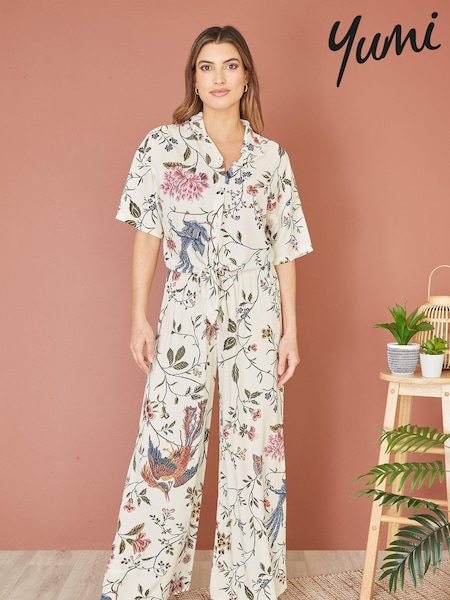Yumi Viscose Bird And Floral Print Wide Leg Trousers (E21179) | 26 €
