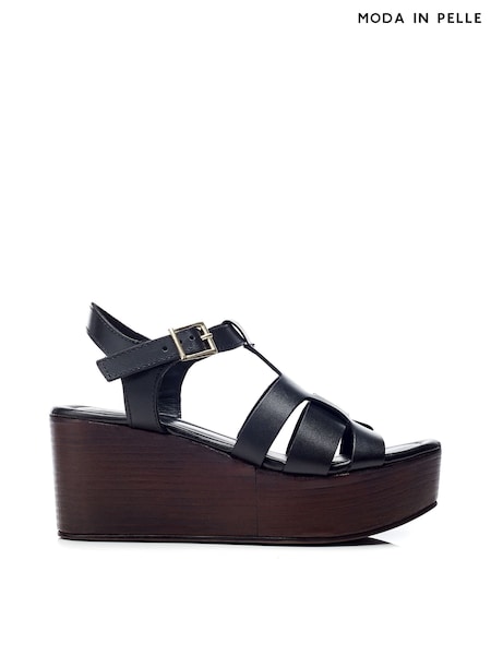 Moda in Pelle Quizette Woven T-Bar Stacked Wedges (E21288) | ₪448