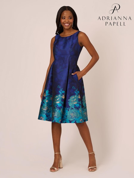 Adrianna Papell Blue Border Jacquard Dress (E21299) | €114