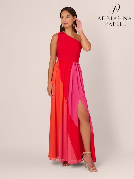 Adrianna Papell Red Color Block Chiffon Dress (E21301) | 492 QAR