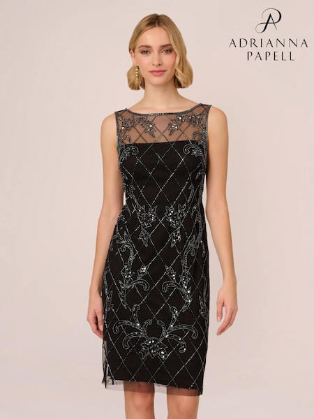 Adrianna Papell Studio Beaded Sheath Black Dress (E21305) | €184