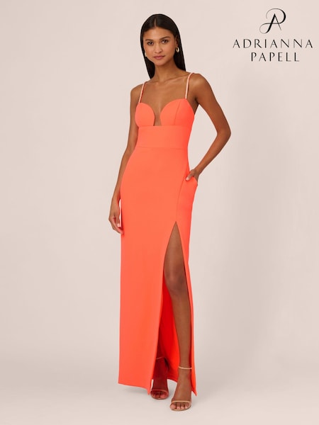 Adrianna Papell Orange Stretch Crepe Gown With Slit (E21307) | 655 QAR