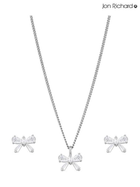 Jon Richard Silver Tone Bow Earrings And Pendant Set with Gift Boxed (E21310) | €36