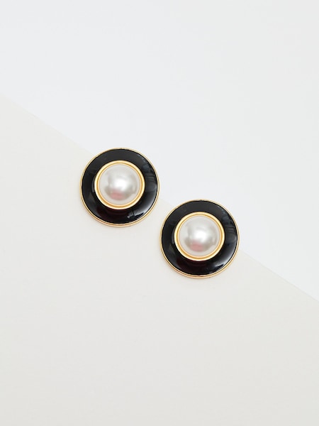 Jon Richard Gold Tone Vintage Inspired Pearl and Enamel Clip Earrings (E21317) | €25