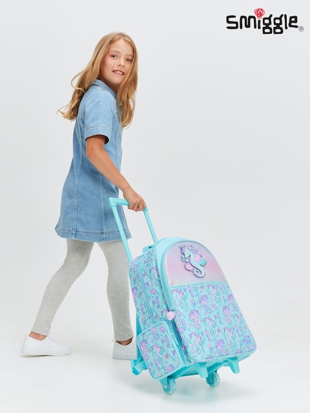 Smiggle Blue Epic Adventures Suitcase Trolley Backpack With Light Up Wheels (E21359) | AED230