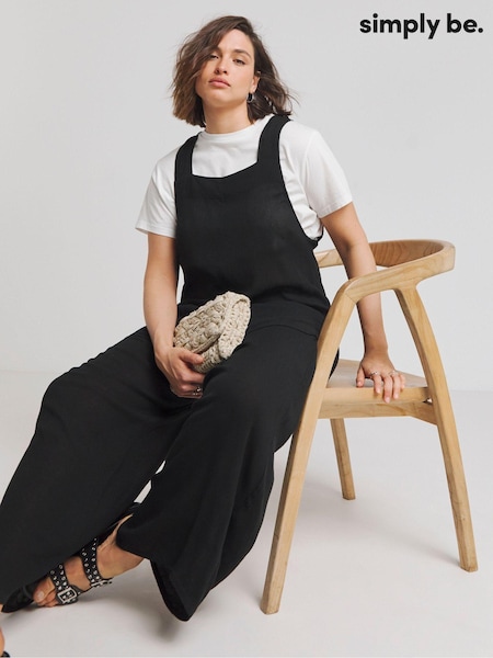Simply Be Black Crinkle Wide Leg Jumpsuit (E21420) | €21.50