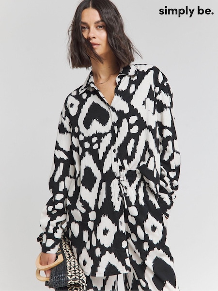 Simply Be Mono Print Oversized Linen Shirt (E21427) | 146 LEI