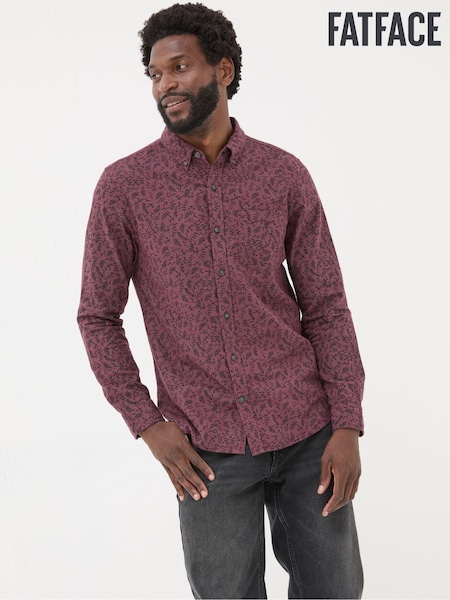 FatFace Burgundy Red Long Sleeve Vine Print 100% Cotton Shirt (E21457) | €39.50