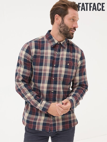 FatFace Burgundy Red Long Sleeve Amble Check 100% Cotton Shirt (E21458) | €39.50