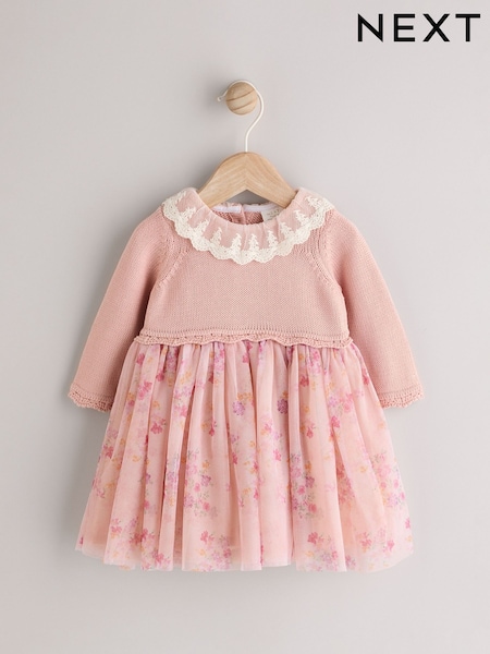 Pink Floral Mesh Twofer Mesh Baby Dress (0mths-2yrs) (E21614) | € 18 - € 19
