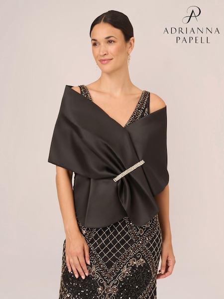 Adrianna Papell Mikado Embellished Wrap Black Poncho (E21736) | €96