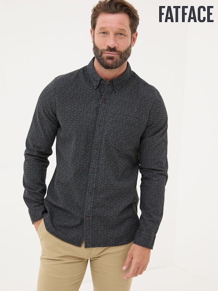 FatFace Dark Grey Long Sleeve Leaf Print 100% Cotton Shirt (E21755) | €39.50