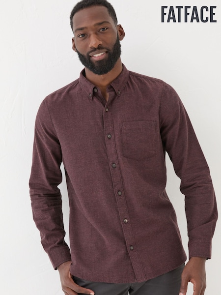 FatFace Burgundy Red Long Sleeve Oxlow Plain 100% Cotton Shirt (E21765) | €39.50