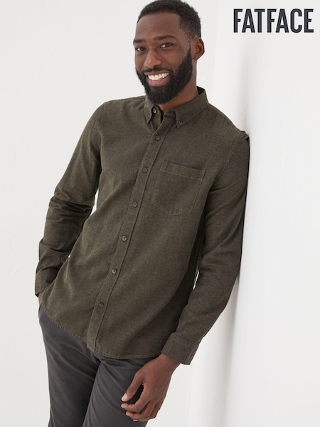 FatFace Green Long Sleeve Oxlow Plain 100% Cotton Shirt (E21766) | €39.50