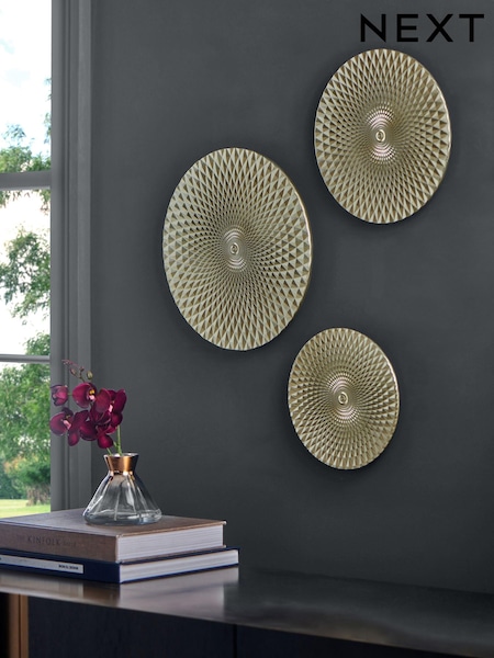 Set of 3 Gold Geometric Round Plaques Wall Art (E22000) | €75