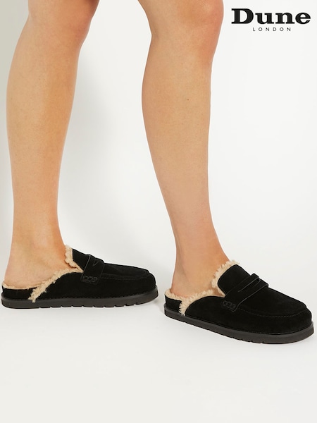 Black - Dune London Goldy Shearling Lined Backless Loafers (E22075) | € 130