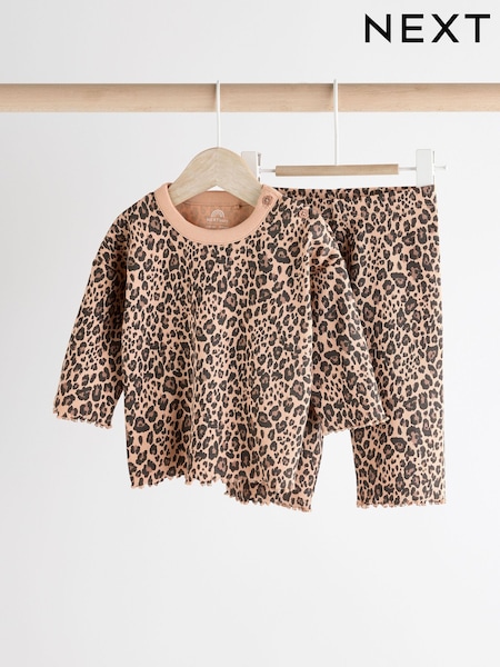 Tan Brown Leopard Print Baby Top and Wide Leg Trousers 2 Piece Set (0mths-2yrs) (E22102) | €15 - €18