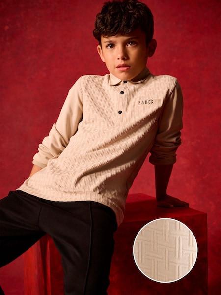 Hiekanvärinen - Baker by Ted Baker Textured 100% Cotton Pikeepaidat and Housut Set (E22173) | €60 - €71