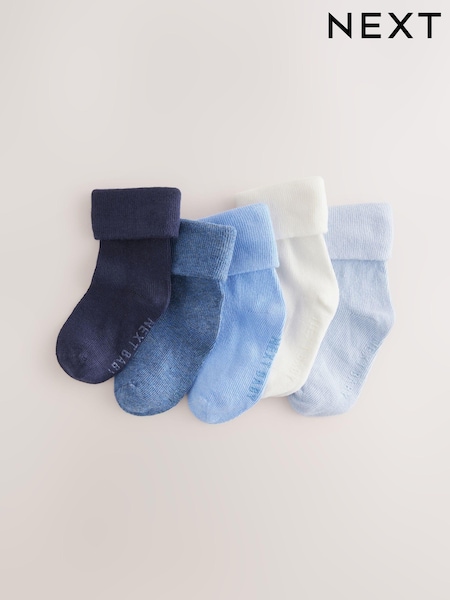 כחול  - Roll Top Baby Socks 5 Pack (0mths-2yrs) (E22175) | ‏25‏₪