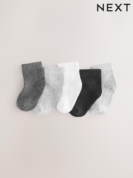 אפור ולבן - Socks Baby 5 Pack (0mths-2yrs) (E22176) | ‏23‏₪