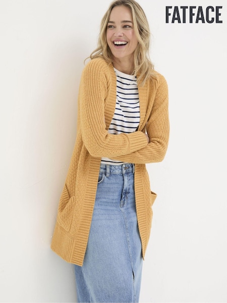 FatFace Mustard Yellow Hannah Textured Knitted Cardigan (E22195) | $93
