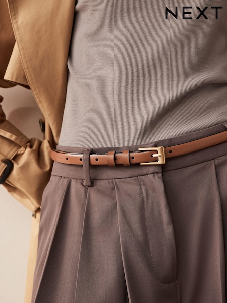 Marrón tostado - Premium Made In Italy Leather Micro Skinny Belt (E22229) | 29 €