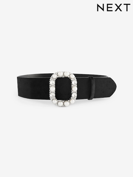 Black Statement Buckle Velvet Wide Belt (E22287) | €13