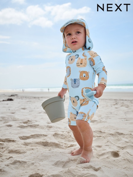 ブルー - Sunsafe Swimsuit And Hat Set (3mths-7yrs) (E22291) | ¥ 3,110 - ¥ 3,890