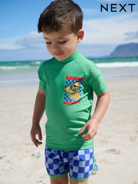 Green Blue Check Rash Vest and Shorts Set (3mths-7yrs) (E22301) | €19 - €25