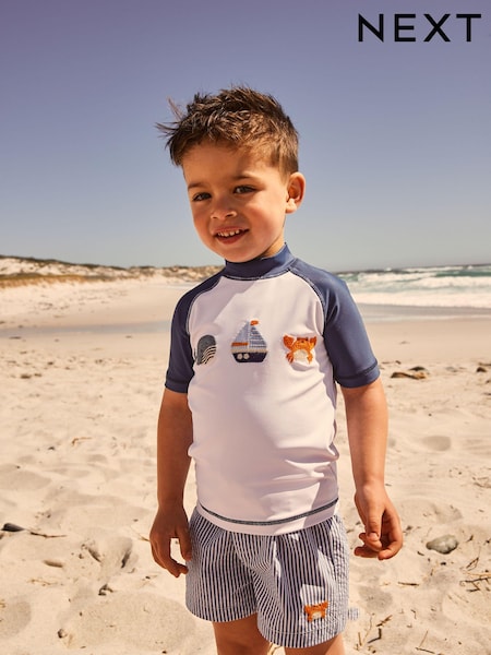 ブルー / ホワイト ストライプ - Rash Vest And Shorts Set (3mths-7yrs) (E22302) | ¥ 3,110 - ¥ 3,890