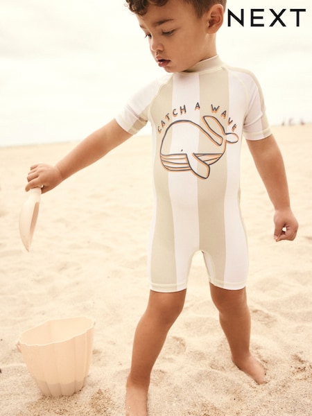 Neutral White Stripe Sunsafe All-In-One Swimsuit (3mths-7yrs) (E22303) | €17 - €22